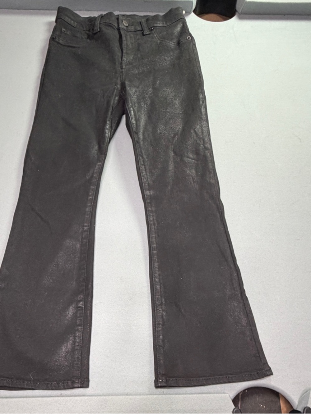 7 For All Mankind Black coated waxed flare boot cut Jeans 25 inch waist size 0-2